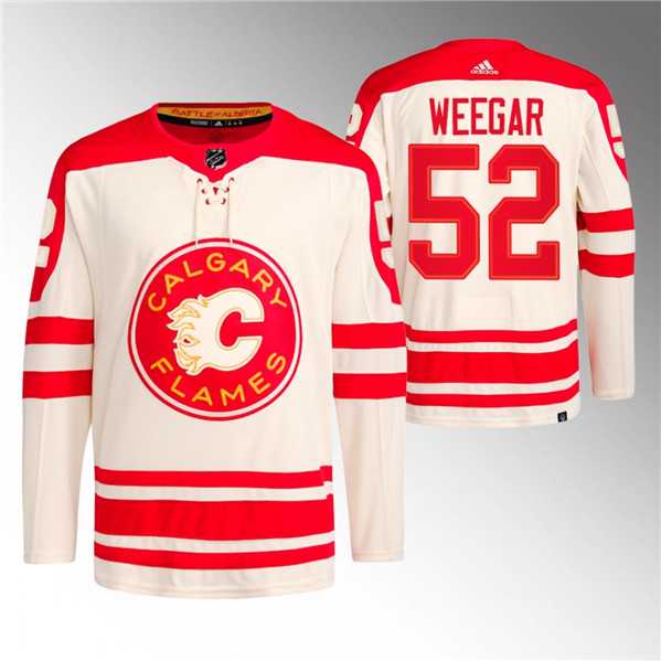 Men%27s Calgary Flames #52 MacKenzie Weegar 2023 Cream Classic Primegreen Stitched Jersey Dzhi
